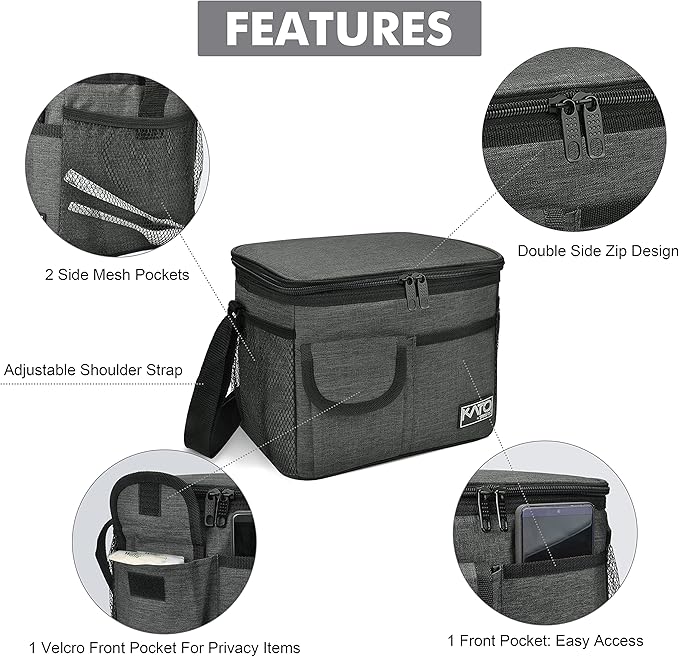 Tirrinia Insulated Lunch Box for Women Men, Leakproof Reusable Lunch Bag Containers for Adult,Working,Office,Lunch Soft Cooler Bag Tote for Picnic Hiking Beach,Charcoal