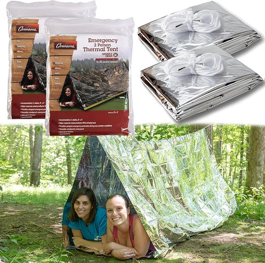 Emergency Thermal Tent -Reflective Mylar Survival Shelter-XL Size Waterproof Lightweight Tube Tent- Insulated Retains Heat & Fits 2 Adults in All Weather- Outdoors, Hiking, Bug Out Bag- 8 x 3 Feet