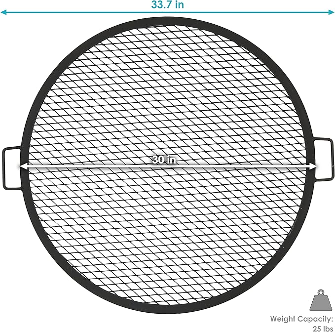 Sunnydaze X-Marks Fire Pit Cooking Grate - Outdoor Round Black Steel BBQ Campfire Grill with Handles - 30-Inch