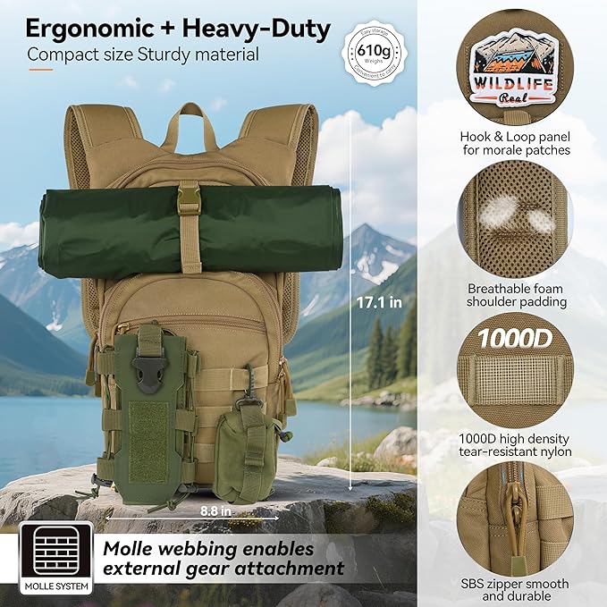 MARCHWAY Tactical Molle Hydration Pack with 2.5L TPU Water Bladder, Compact Yet Spacious Military Backpack for Hiking, Cycling, Backpacking, Hunting, Running