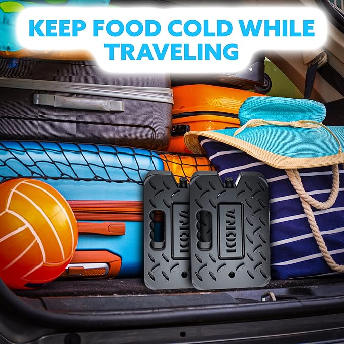 Kona Black/Ice Large Ice Packs for Coolers - Long Lasting Design - Refreezable Reusable Cooler Ice Pack (2)