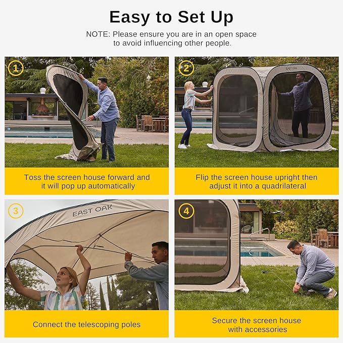 EAST OAK Screen House Tent Pop-Up, Portable Screen Room Canopy Instant Screen Tent 6 x 6 FT with Carry Bag for Patio, Backyard, Deck & Outdoor Activities, Beige