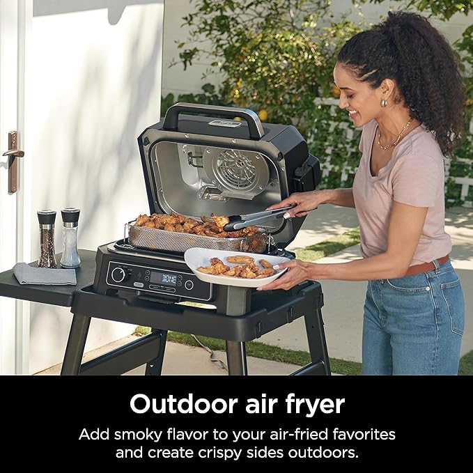 Ninja, Woodfire Pro XL Outdoor Grill & Smoker, Thermometer, 4-in-1 Master Grill, BBQ Smoker, Outdoor Air Fryer, Bake, Portable, Electric Grill, Dark Grey, OG850