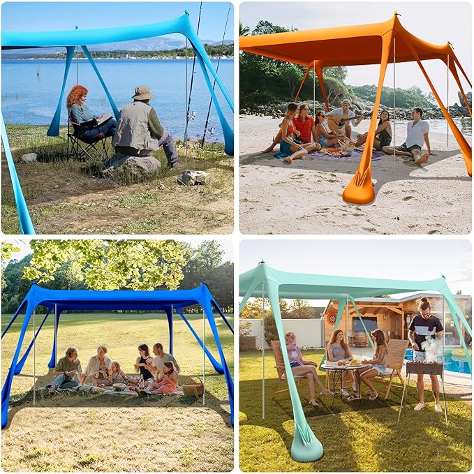 Large Beach Tent Canopy Pop Up Shade 10x10ft Sun Shelter Portable with UPF50+ UV Protection 8 Sandbags 4 Aluminum Poles 2 Sand Shovel Ground Pegs Carrying Bag for Outdoor Camping Fishing Yard Picnics