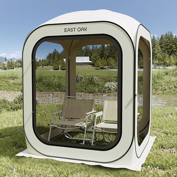 EAST OAK Screen House Tent Pop-Up, Portable Screen Room Canopy Instant Screen Tent 4 x 4 FT with Carry Bag for Patio, Backyard & Outdoor Activities, Beige