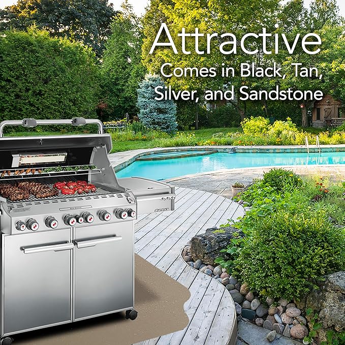 RESILIA Large Under Grill Mat – Heavy Duty, Reusable Outdoor Floor Protector Mats for Deck, Patio, & Garage – 72 Inch x 48 Inch with 12 Inch Splatter Protection Lip, Beige/Tan Orange Peel