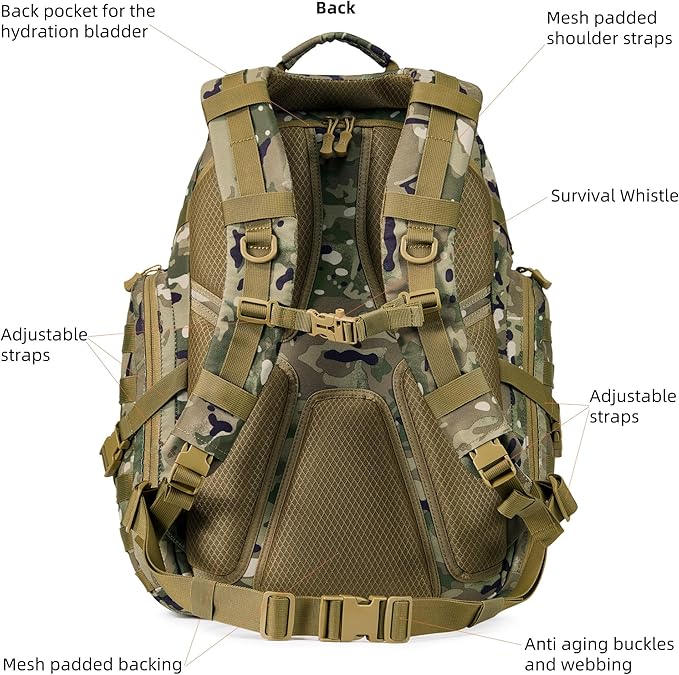 Large Tactical Backpack Military Army Daypack 3 Day Assault Pack Molle Rucksack Heavy Survival Bugout Emergency Bag 52L (Camo)