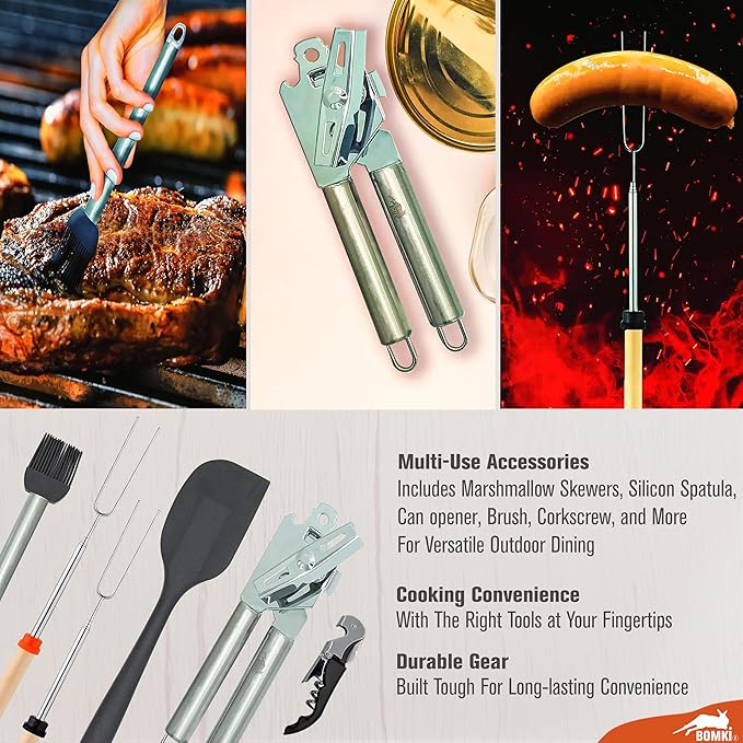BOMKI Grilling and Camping Cooking Utensils Set for The Outdoors BBQ - Camping Utensil Set Camping Kitchen Set Cookware Accessories Camping Essentials Camping Stuff Camp Cooking Set (Blue Pro)