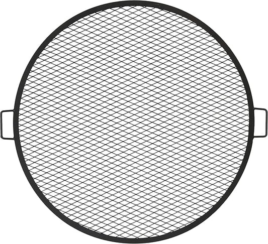 Sunnydaze X-Marks Fire Pit Cooking Grate - Outdoor Round Black Steel BBQ Campfire Grill with Handles - 36-Inch