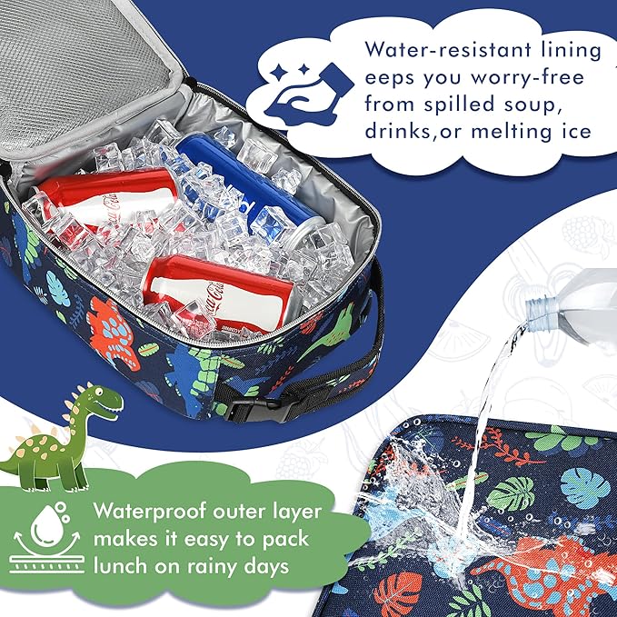 Tirrinia Insulated Lunch Box for Men Women, Portable Thermal Small Lunch Bag for Office Work Picnic, Reusable Compact Lunchbox Cooler Tote for Adults, Dinosaur