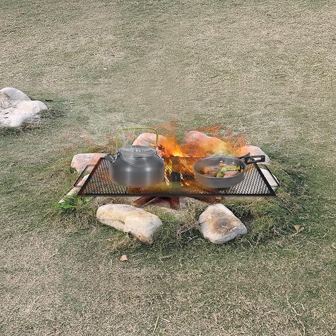 Lineslife Rectangle Fire Pit Cooking Grill Grate, Heavy Duty Outdoor Rectangle Campfire BBQ Grill with Handles, Camping Cookware and Accessory, 36 Inch