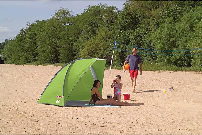 Coleman Beach Shade Canopy Tent Lightweight & Portable Beach Shade Sets Up in 5 Minutes UPF 50+ Sun Protection Includes Sand Bags & Stakes to Withstand Wind Great for Park Yard Picnics
