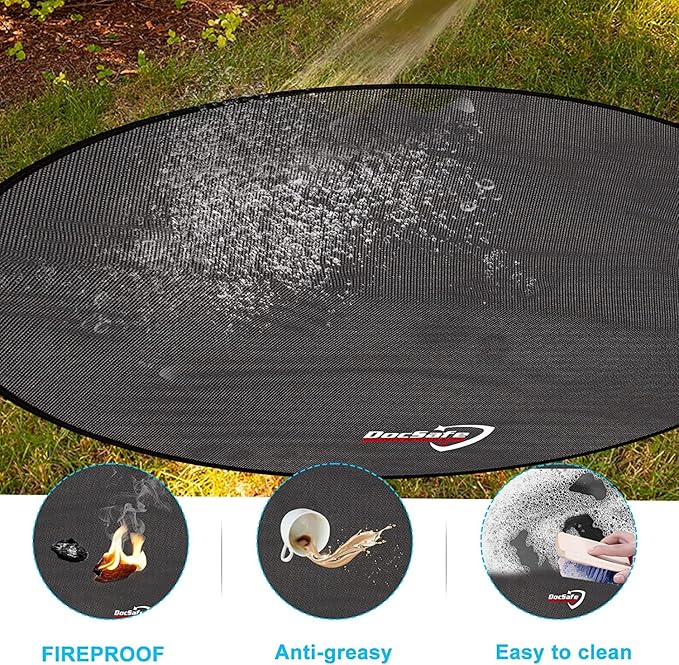 DocSafe 60 x 60 inches Round Under Grill Mat,Large 4 Layers Fire Pit Mat,Fireproof Mat Heat Insulated Protector for Deck,Patio,Grass,Smoker,BBQ,Reusable Oil-Proof and Waterproof Indoor Fireplace Pad