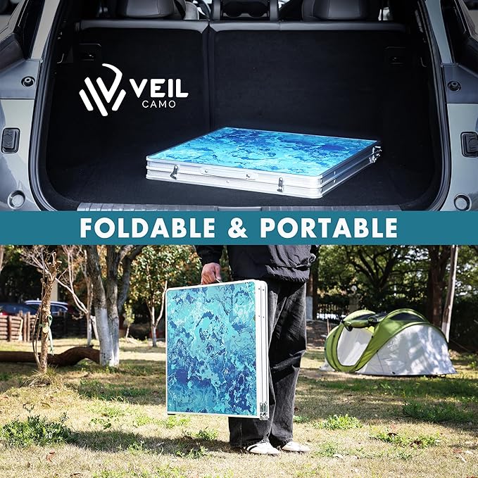 VILLEY Folding Camping Table 4FT, Large Portable Aluminum Table with Adjustable Height, Foldable Lightweight Picnic Table with Carry Handle for Camping, BBQ, Outdoor & Indoor Activities