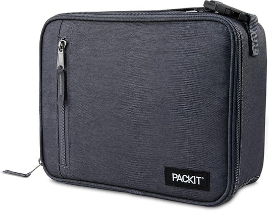 PackIt Freezable Classic Lunch Box, City Charcoal, Built with EcoFreeze® Technology, Collapsible, Reusable, Zip Closure With Front Pocket and Buckle Handle, For Work Lunch