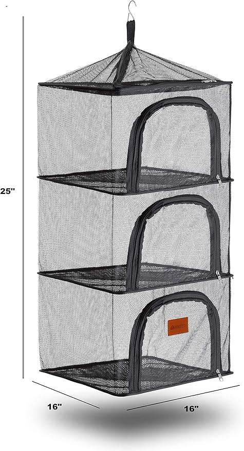 Wealers Outdoor Dry Net Storage and Food Screen 3-Tier Camping, Barbecue, Picnic Meal Protection Organizer | Faster Herb, Clothes, Dish Drying | Foldable (Hanging Dry Net)