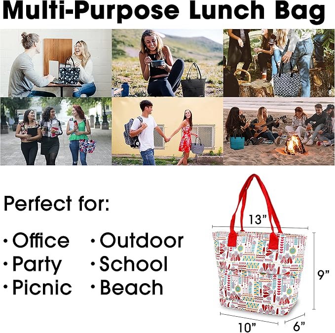 J World Lola Lunch Tote Bag. Cute Insulated Lunch-Box for Women & Teen Girls, Heart Factory