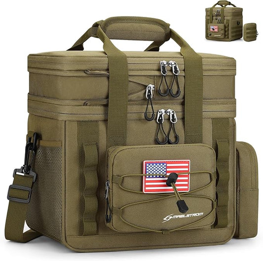Maelstrom Tactical Lunch Box, 23 L Insulated Lunch Bag for Men, Expandable Double Deck Lunch Cooler Bag,Large Leakproof Soft Lunch Tote with Detachable MOLLE Bags, for Adult Women Work,Picnic,Khaki