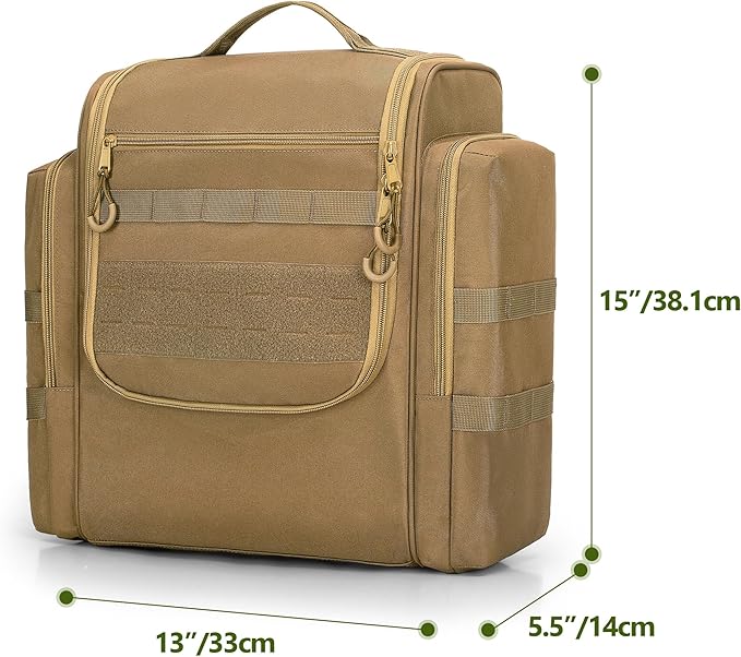 Large Tactical Camping Kitchen Organizer, Hanging Cookware Storage Bag with Paper Towel Holder & Multi Pockets, Portable Camp Utensil Organizer for BBQ Cooking Essentials, Khaki, Bag Only