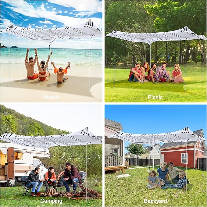 Beach Tent, Beach Canopy Sun Shade UPF 50+, Portable 10×10 FT Camping Sun Shelter with Sandbags, Poles, Ground Pegs and Anti-Wind Ropes Easy Setup for Outdoor, Backyard, Picnics, Fishing
