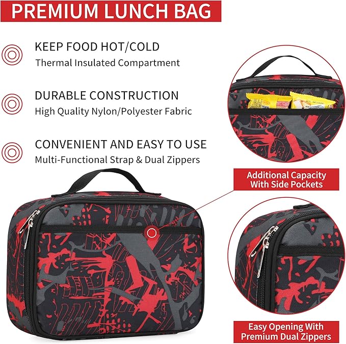 rickyh style Lunch Box with Padded Liner, Spacious Insulated Lunch Bag Durable Thermal Lunch Cooler Pack with Strap for Men Women Boys Girls Adults School Sports Beach Picnic Work Camp,2 Pocket