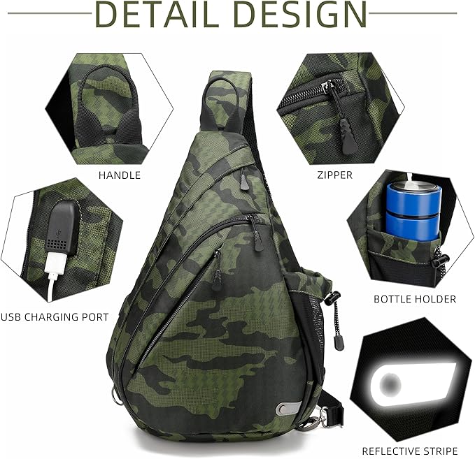 Water-Proof Sling bag/Crossbody Backpack/Shoulder Bag with USB Charging Port for Travel, Hiking, Cycling, Camping