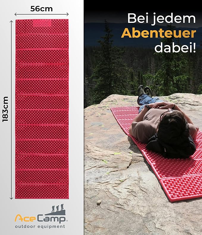 AceCamp Portable Foam Sleeping Pad, Full Length Accordion Sleeping Mat for Camping & Hiking, Lightweight, Soft & Compact Cushion for Sleeping Bag, Comfort, Tent, Rocky Terrain