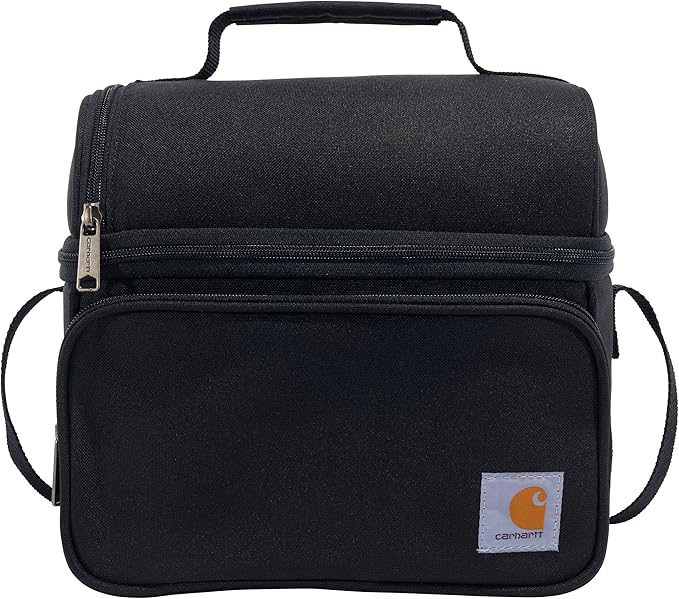 Carhartt Insulated 12 Can Two Compartment Lunch Cooler Bag - Rain Defender DWR Coating - Synthetic Lining Black 1 One Size One Size