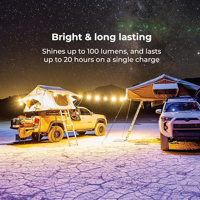 MPOWERD Luci Solar String Lights + Phone Charger: Rechargeable via Solar or USB-C, White 18', 100 Lumens LEDs, Lasts Up to 20 Hours, Waterproof, Camping, Pool/Patio, and Travel