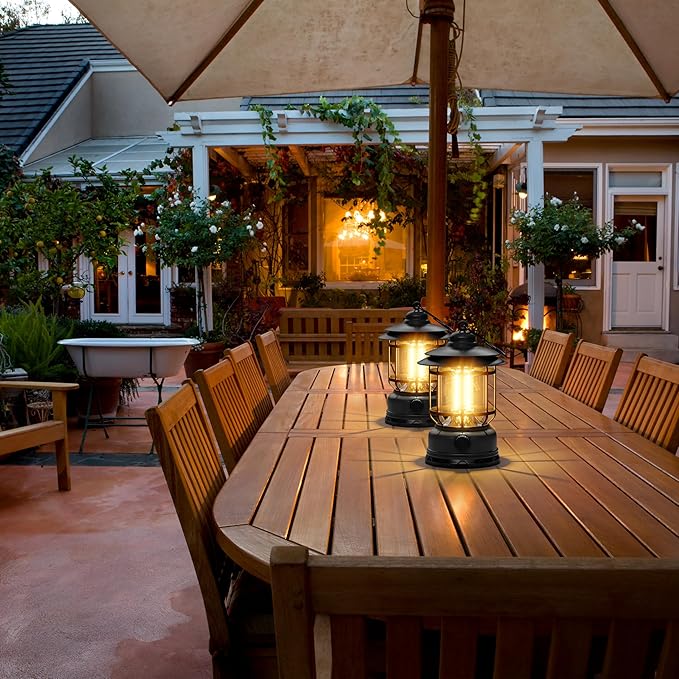 LED Camping Lanterns,3 Pack Rechargeable Battery Emergency Lighting with Stepless Dimming Vintage Portable Camping Lights & Lantern for Emergency Fishing Camping Hiking Power Outage Tabletop