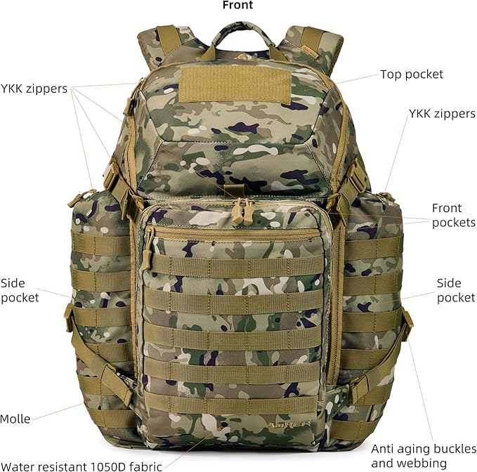 Large Tactical Backpack Military Army Daypack 3 Day Assault Pack Molle Rucksack Heavy Survival Bugout Emergency Bag 52L (Camo)