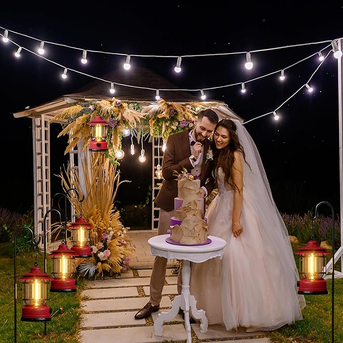 3 Pack Battery Powered LED Camping Lanterns, Red Battery Waterproof Camping Tent Lights with Stepless Dimming, Portable Outdoor Lamp for Camping, Hurricane, Garden, Yard, Hiking, Power Outage