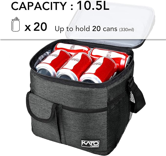 Tirrinia Large Insulated Lunch Bag for Women Men, 10L Leakproof Thermal Reusable Lunch Box for Adult, Tall Meal Prep Lunch Cooler Tote with 4 Pockets for Office Work, Black