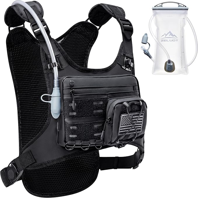 Running Vest with 2L Water Bladder, USA Original Patent, Lightweight Adjustable Chest Pack with Gear Holder, Reflective Running Hydration Vest for Women Men for Marathon, Hiking