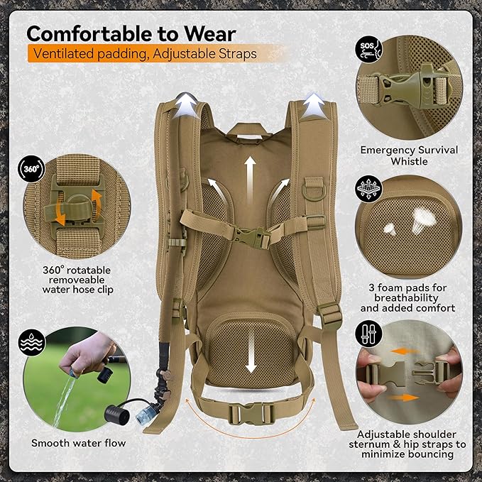 MARCHWAY Tactical Molle Hydration Pack with 2.5L TPU Water Bladder, Compact Yet Spacious Military Backpack for Hiking, Cycling, Backpacking, Hunting, Running