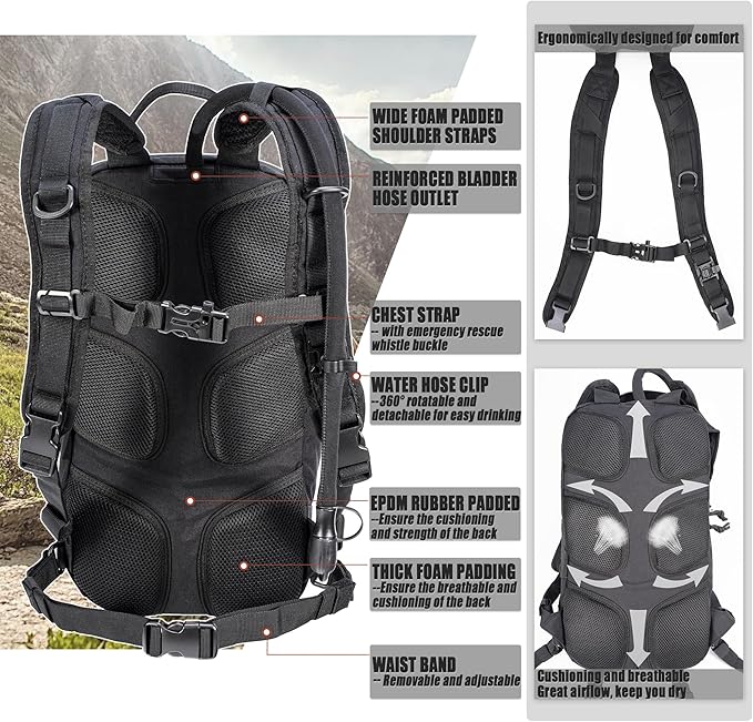 Tactical Small Hydration Backpack 10L Molle Pack for Outdoor Hiking Gravel Cycling Mountain Biking with 2.5L Bladder
