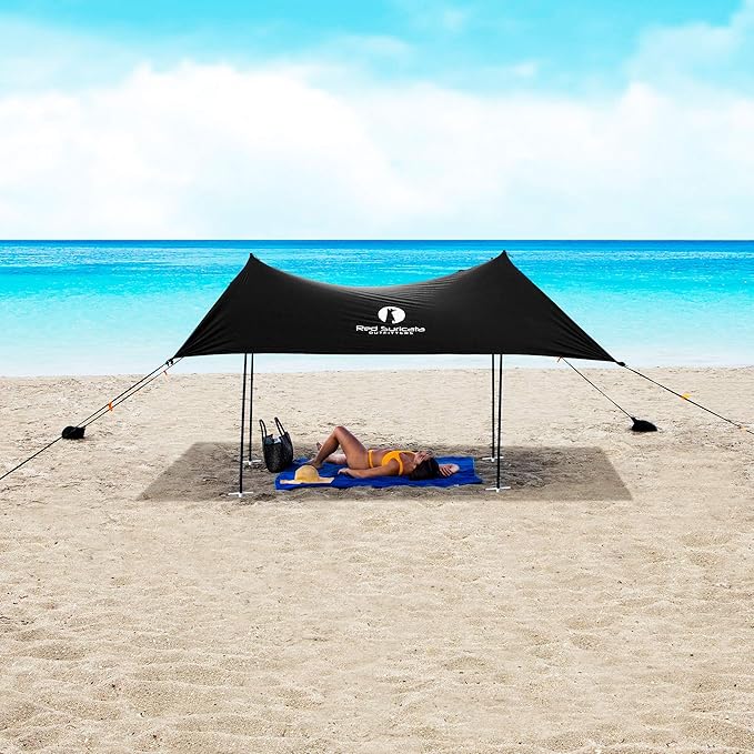 Red Suricata Family Beach Tent & Canopy, UPF50 Sun Shade, 4 Aluminum Poles, Sand Shovel, Large Portable Sun Shelter