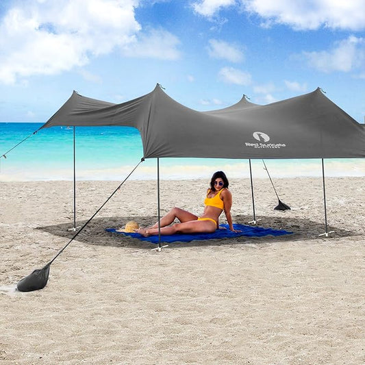 Red Suricata Family Beach Tent & Canopy, UPF50 Sun Shade, 4 Aluminum Poles, Sand Shovel, Large Portable Sun Shelter