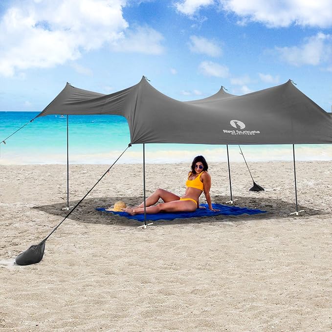 Red Suricata Family Beach Tent & Canopy, UPF50 Sun Shade, 4 Aluminum Poles, Sand Shovel, Large Portable Sun Shelter