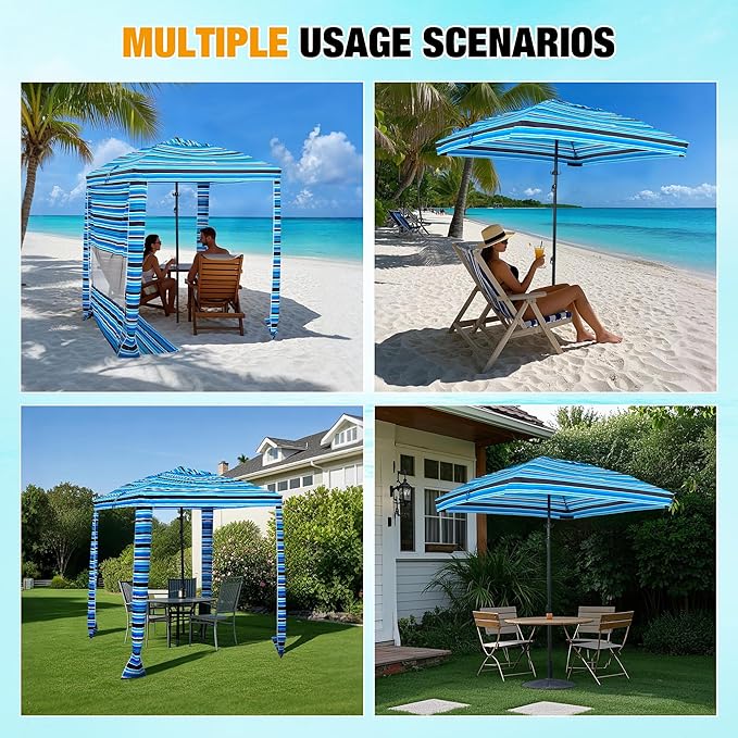 HOMEDEMO Beach Cabana UPF 50+, 6'×6' Beach Canopy, Easy Set up and Take Down, Cool Cabana Beach Tent with Sand Pockets, Side Wall Beach Shade Canopy Wind Waterproof for Kids, Family & Friends
