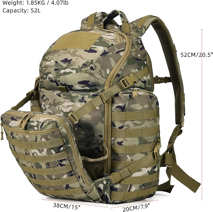 Large Tactical Backpack Military Army Daypack 3 Day Assault Pack Molle Rucksack Heavy Survival Bugout Emergency Bag 52L (Camo)
