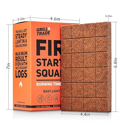 Grill Trade Fire Starter Squares 144, Easy Burn Your BBQ Grill, Camping Fire, Wood Stove, Smoker Pellets, Lump Charcoal - Fireplace Cubes - Ideal Barbeque Accessories