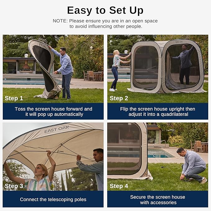 EAST OAK Screen House Tent Pop-Up, Portable Screen Room Canopy Instant Screen Tent 4 x 4 FT with Carry Bag for Patio, Backyard & Outdoor Activities, Beige