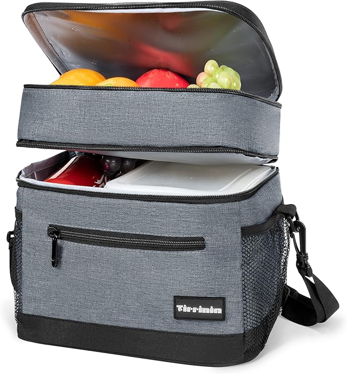 Tirrinia Large Insulated Lunch Bag for Men and Women, Adult Double-Layer Leakproof Reusable Grocery Bag, Office, Travel, Work Lunch Cooler Tote