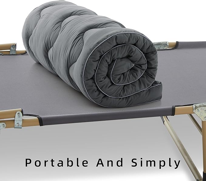 Cot Mattress Topper for Camp Cot/Rv Bunk/Narrow Twin Beds(75”X30”),Thickened Quilted Cot Pad,Lightweight Foldable Sleeping Mat for Traveling Hiking Backpacking,Portable