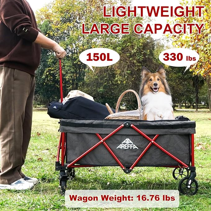 Foldable Outdoor Utility Cart - All-Terrain Wheels & Heavy Duty Design, Large Capacity for Camping, Grocery, Beach Use - AREFFA Collapsible Wagon