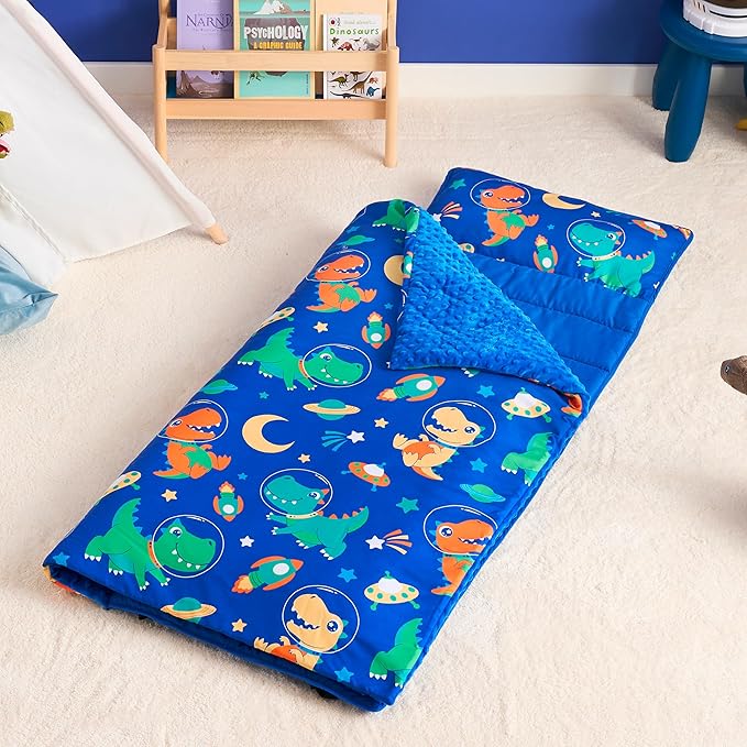 JOIEDOMI Toddler Nap Mat for Preschool 55''x30'' Sleeping Mat with Removable Pillow and Minky Blanket for Kids Ages 3-7 Roll Up Soft Kids Sleeping Bag for Boys Girls Kindergarten Daycare Sleepover