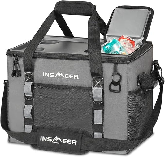 INSMEER Soft Cooler Bag with Hard Shell & 2 Cup Holders, Portable 40L/70 Cans Collapsible Cooler Bags Insulated with Leakproof for Travel, ice chests and Cooler Lunch Box for Beach Camping Picnic