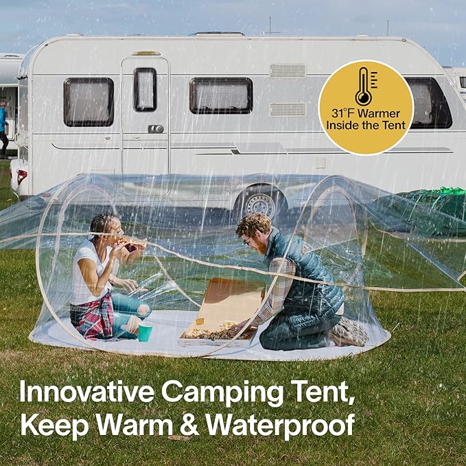 EighteenTek Pod All Weatherproof Sports Tent Clear Pop Up Tent Camping Stargazing Transparent Outdoor Bubble 2 Person Capsule Portable Weather Proof Pod Instant Cold Protection Shelter 88"x54"x39"H