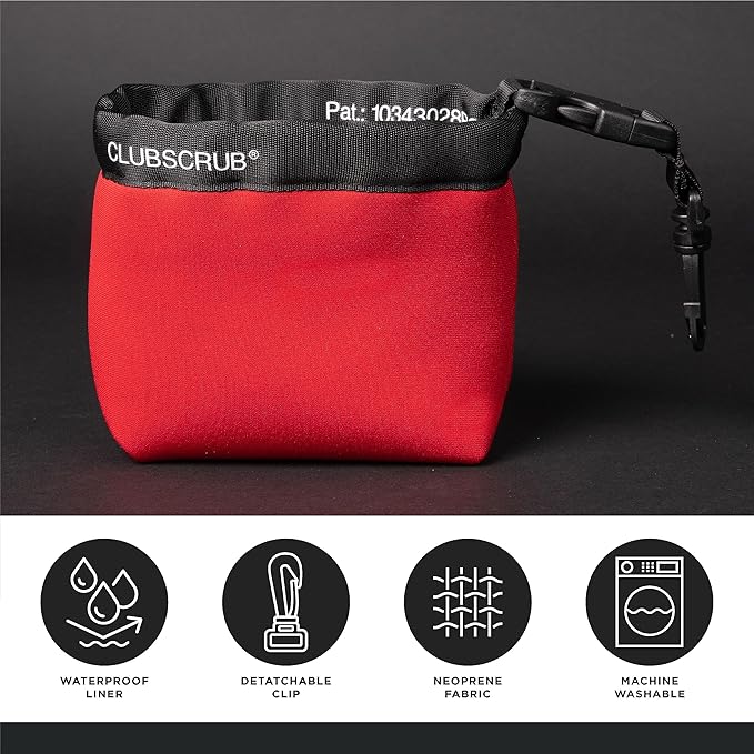 Golf Club and Golf Ball Cleaning Bag, Waterproof Clean Face Technology Liner, Detachable Clip, Machine Washable, Cleans Club Grooves, Dry Exterior (Neoprene or Microfiber Option Available)